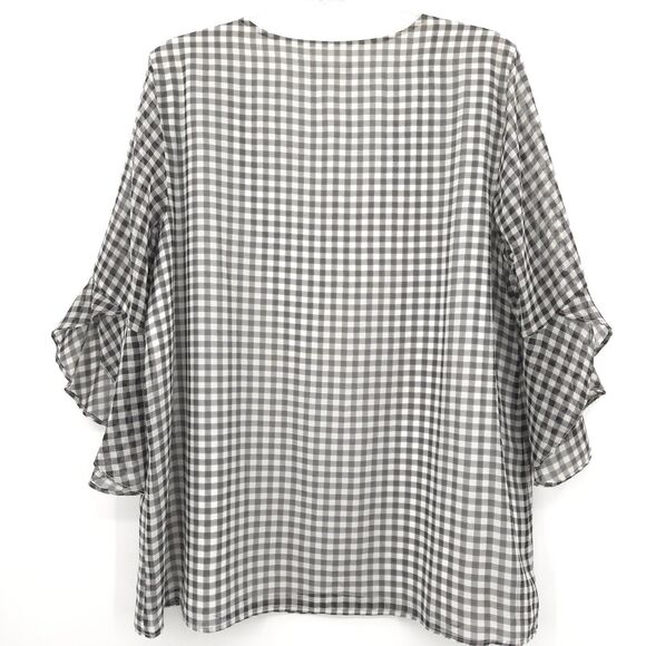 Calvin Klein chiffon flare sleeve gingham tunic top womens Size XL black white - Picture 10 of 11